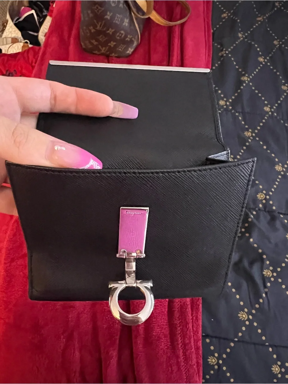 Salvatore Ferragamo Black Saffiano Leather Bifold Card Wallet